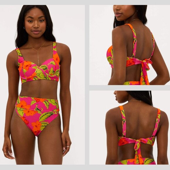 Beach Riot Other - New! Beach Riot Paulina Pink Hibiscus Floral Sunset Bikini Top 10016